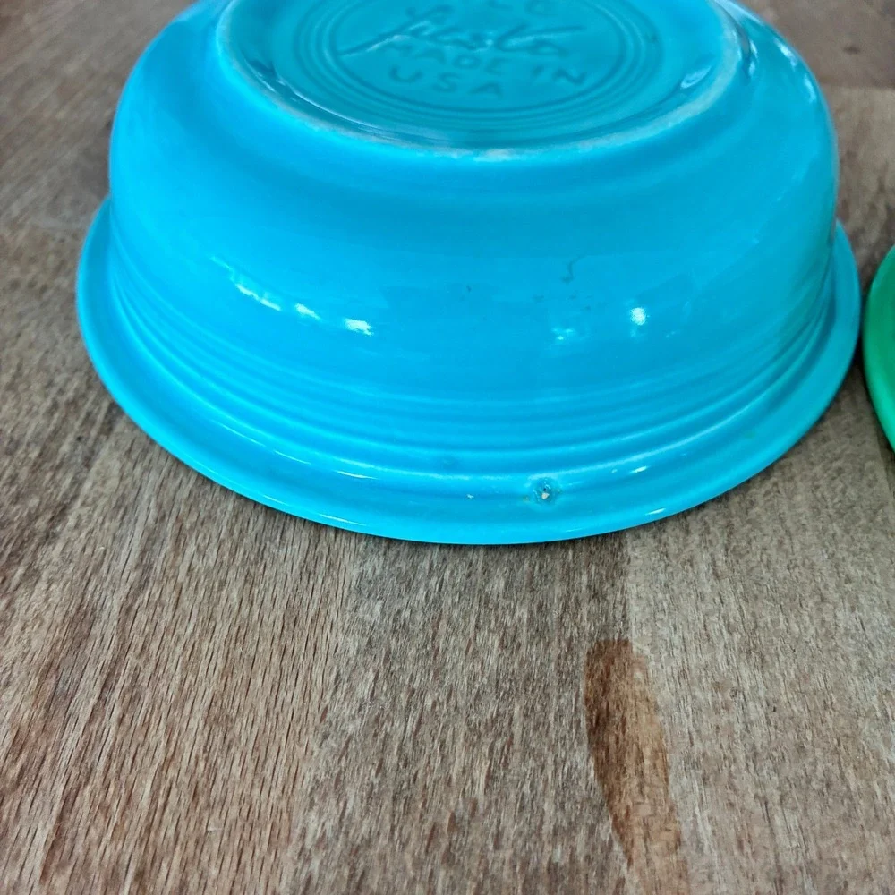 Vtg Fiesta Fruit Bowls Turquoise Blue Shamrock Green Set of 2 Home Laughlin USA